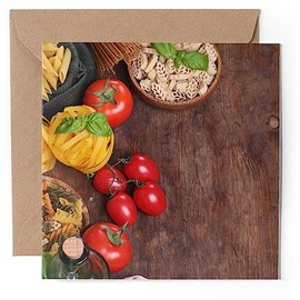 1 x Greeting Card - Italian Foods Pasta Tomato Food - Blank Birthday Celebration Anniversary #63172