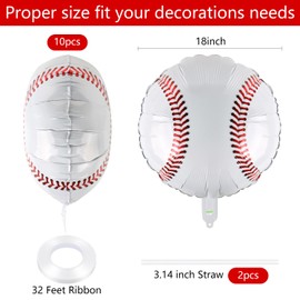 10 Pieces 18 inches Baseball Balloons Baseball Themed Party Decorations Foil Mylar Softball Balloons For Birthday Sports Graduation Party Decoration