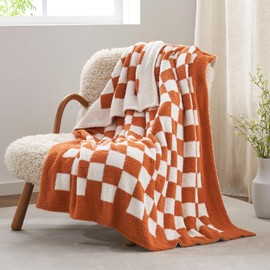 Snuggle Sac Checkered Bedding Blanket Twin Size 60x80, Super Soft, Cozy Warm Knit Blankets, Reversible Breathable Lightweight Fluffy Throws for Travel, Bed, Checkered Burnt Orange, 60x80 Inches
