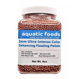 Aquatic Foods Inc. 2mm Ultra-Intense Red Color Enhancing Floating Pellets for All Tropical Fish, Discus, Red Flower Horn, Red Parrot, All Fish, All Cichlids l...6oz Small Jar