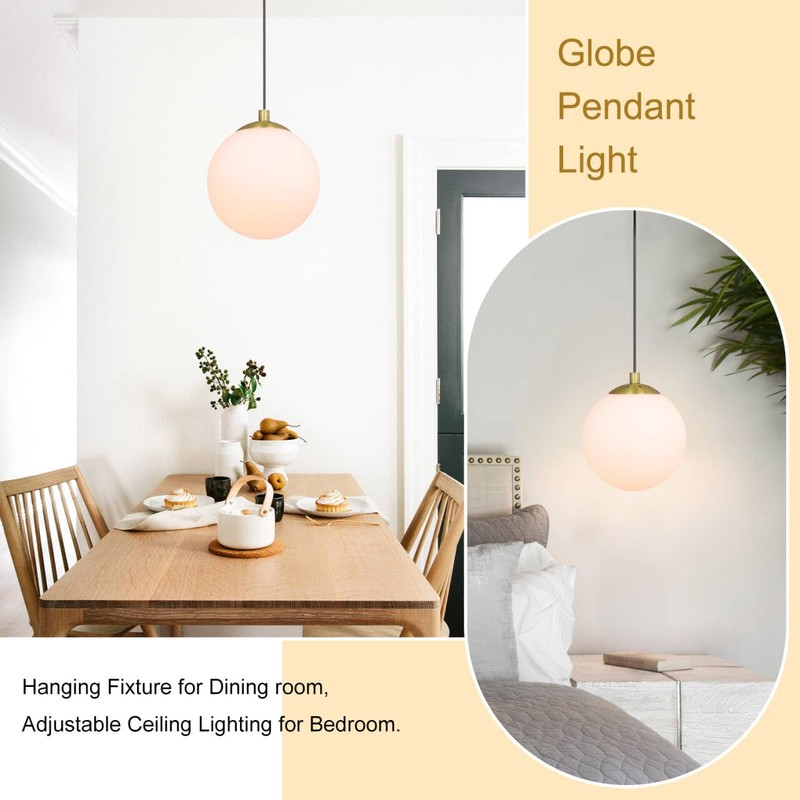 XiNBEi Lighting 8" Globe Pendant Light, Mid Century Brass Pendant