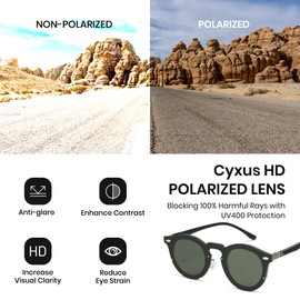 Cyxus Adjustable Tint Sunglasses 1-17 Gears Rounded Polarized Glasses Lenses Advanced ND Filter Lens Technology P1317 (Matte Frame Green Lens)