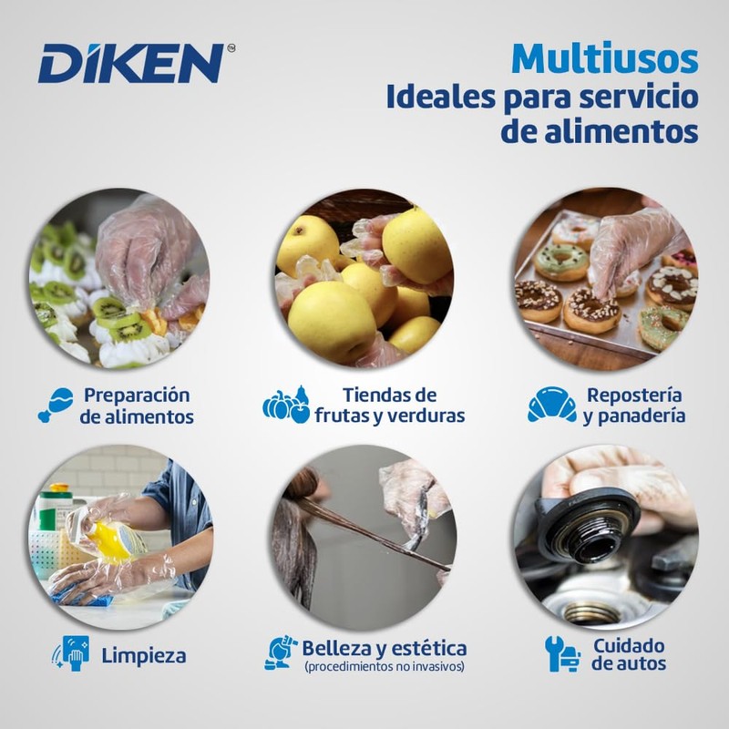 DIKEN 1,000 Guantes de Polietileno Grado Alimenticio para Cocina y