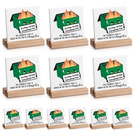 Threan 12 Set Employee Appreciation Dumpster Fire Favors Dumpster Fire Desk Accessories Sign Everything Is Fine Funny Desk Signs for Case Management Nurse Valentine's Day Gifts for Coworkers(Green)