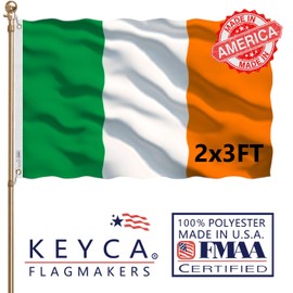KEYCA Ireland Flag 2x3 FT 100% Made in The USA-Heavy Duty Vibrant Colours Double Sided Irish National Flag with 2 Brass Grommets for Home/Company/Indoor Outdoor Decoration