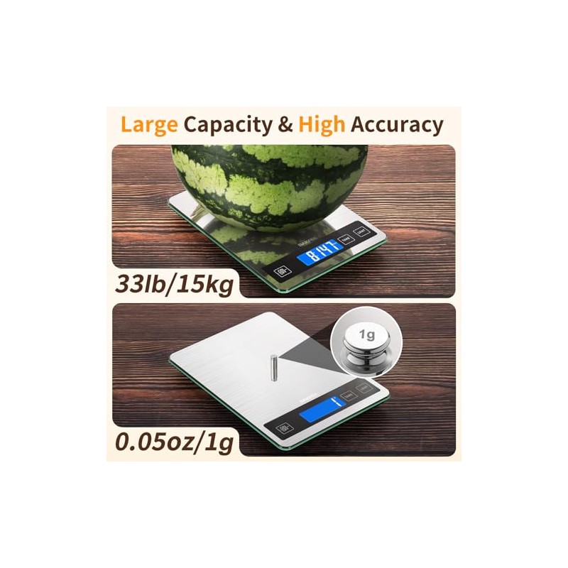 Food Scale, 33lb Digital Kitchen Scale with Stainless Steel &