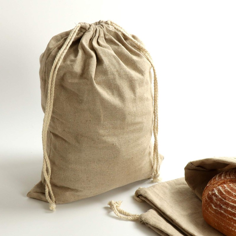 Reusable Bread Bags Made of Organic Linen, Pack of 5,