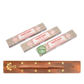 Satya Nag Champa White Sage Incense Sticks - Hand Rolled | 3 pack | With DHS Incense Stick Holder | Used for Aromatherapy,