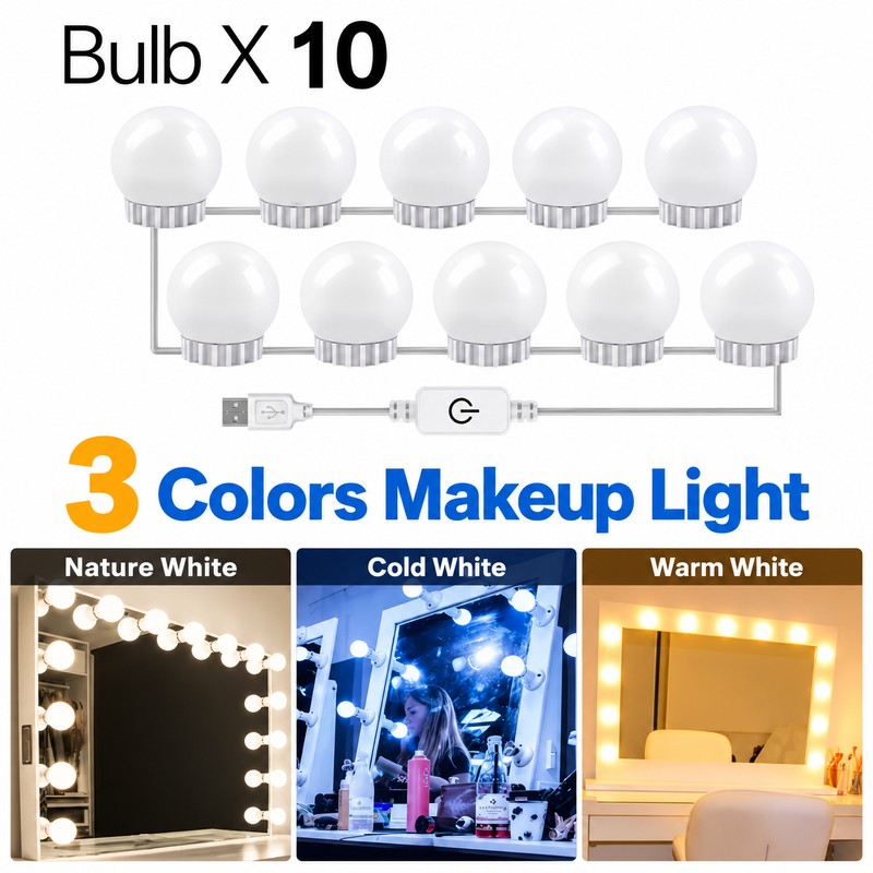 USB Vanity Mirror Lights, Stick-On LED Makeup Mirror Light Bulbs