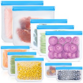 Reusable Silicone Food Storage Bags, 10 Pack 4 Size Leak proof Dishwasher Safe Reusable Freezer Bags for Food Storage Containers, Lunch Bag for Sandwich, Marinate Meat, Fruit