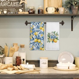 cvjutf - Juego de 2 toallas de cocina mediterráneas de limón mediterráneo, decoración de baño mediterránea, toalla de cocina de limón decorativa, toallas de cocina de mano decorativas de limón