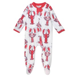 Honestbaby Baby Celebration Sleep & Play Footed One-Piece Pajama Sleeper 100% Organic Cotton, Lobster, 3-6 Months