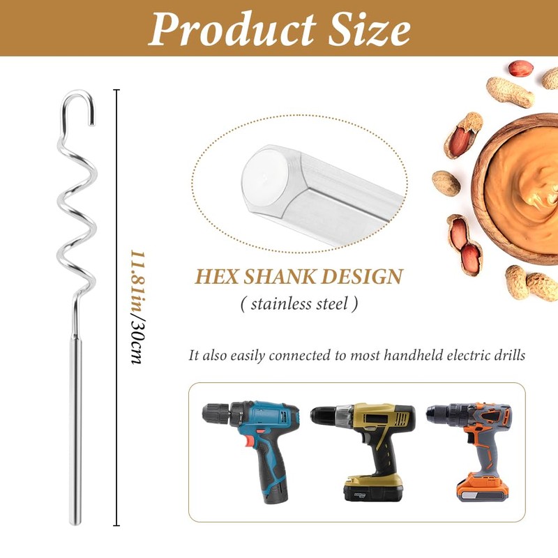 Peanut Butter Stirrer Tool, Stainless Steel Drill Nut Butter Stirrer,