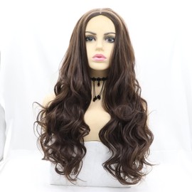 xiweiya Mixed Brown Non-lace Front Wig Long Body Wave Mixed Brunette Synthetic Wig Middle Part Heat Resistant Fiber Hair Natural Hairline 24 inches for Women