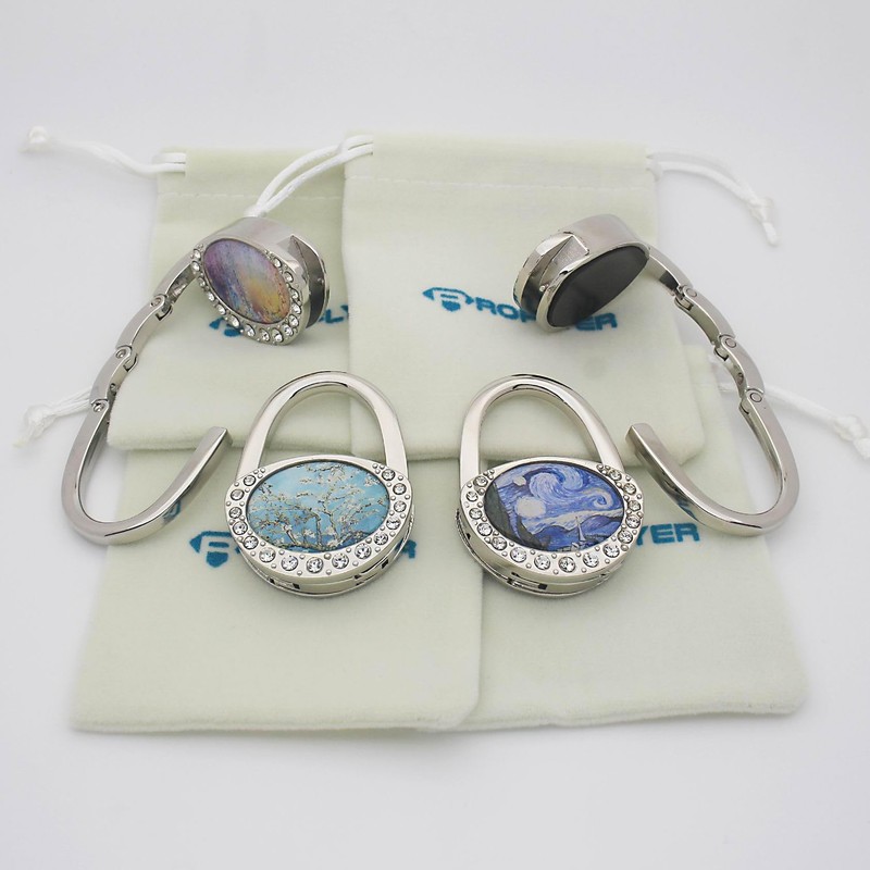 ROFLYER 4Pcs Various Designed Purse Hanger Table Hook with Pouch