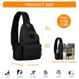 HUNTVP Tactical Military Chest Bag Molle Crossbody Shoulder Sling Pack Backpack with Water Bottle Holder USB Outlet Black