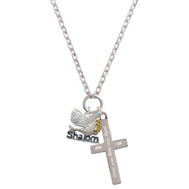 Delight Jewelry Silvertone Shalom with Dove I Set You Apart Engraved Cross Zoey Necklace, 28"