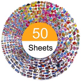 Stickers for Children 1200+, 50 Different Sheets, 3D Puffy Stickers, Babies Sticker Album in Children's Room & Van the Wall Birthday Gift, Includes Animals, Cars, Fish, Hearts, Number of Smileys