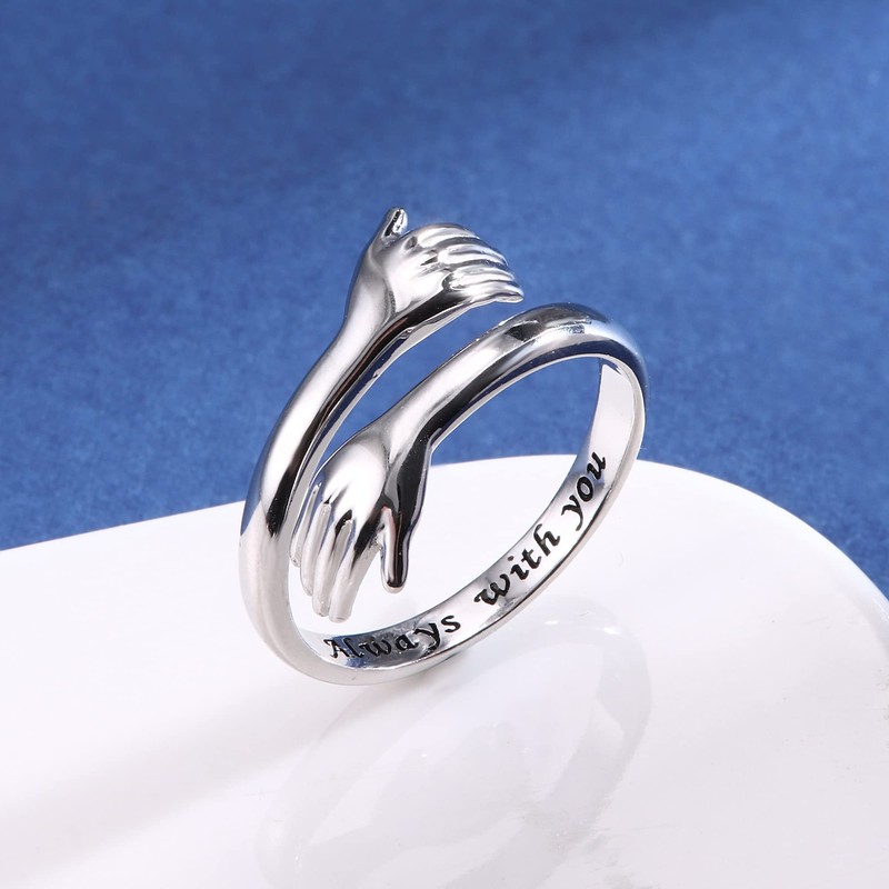 YADOCA 925 Sterling Silver Hug Ring for Women Adjustable Hugging