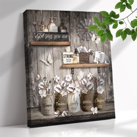 Farmhouse Bathroom Wall Art Rustic Vintage Cotton Bathroom Pictures Canvas Wall Decor Inspirational Bible Verse God Says You Are Framed Artwork Prints For Kitchen Bathroom Bedroom 12"x16"