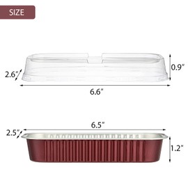 EUSOAR Mini Loaf Pans with Lids, 25pcs 6.8oz 6.5"x2.5"x1.2" Disposable Aluminum Foil Ramekins Cupcake Liners Tin with Lids，Cupcake Baking Cups Containers, Cheesecake Creme Brulee Ramekins Pan-Wine Red