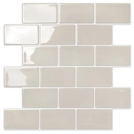 STICKGOO Peel and Stick Backsplash Subway Tiles, 10 Sheets of 12" x 12" - 3D Adhesive Peel and Stick Tile Backsplash for Kitchen, Bathroom, Wall Tile (Thicker Design, Light Gray Beige)