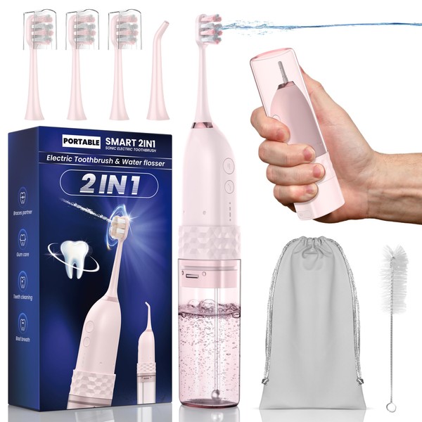 Portable Water flosser with Electric Toothbrush, 2 in 1 Teeth