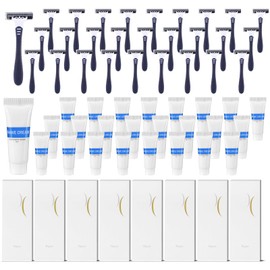 Hushee 100 Pack Shave Kit Bulk Travel Shaving Cream Disposable Twin Blade Razors and Cream Individually Wrapped Smooth Razor with Clear Cap Toiletries for Hotel Shelter Camping Travel Homeless