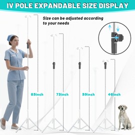 Crilealym IV Poles,46 to 86In IV Stand Floor with 4 IV Bag Holder Stand Portable Telescopic Stabilizing Tripod Stainless Steels Pipe Extension Pole IV Influsion Pole Lightweight Strudy (46-86in)