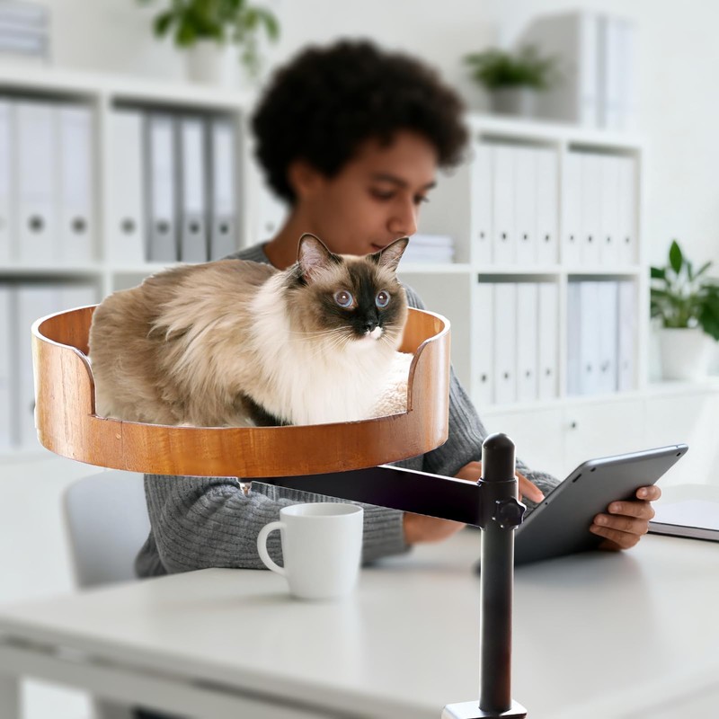 Wotunest Cat Desk Bed - 360° Rotating & Adjustable Wooden