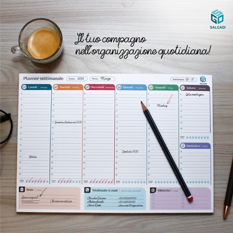 Salgadi Planner Settimanale da Scrivania A4 - Planning da Tavolo