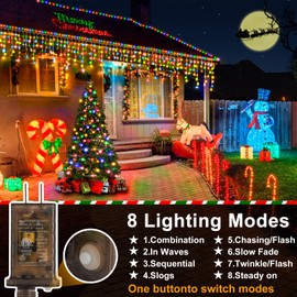 Heceltt Christmas Lights Outdoor, 66FT 640LED 8 Modes with 120 Drops,IP44 Waterproof Timer Memory Function for Christmas Decorations (Multicolor)