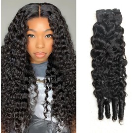 Curly Human Hair Bundles Water Wave Burmese Curly Bundles Human Hair Weave with Spiral End 3c4a 24 Inches Quick Weave Hair Extensions for Women Natural Black 1 Bundle