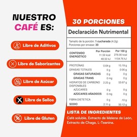 DOSE OF - Mushroom Coffee | Café Soluble con Hongos Adaptógenos y Nootrópicos | Melena de León, Chaga y L-Teanina | Energía, Enfoque y Claridad Mental | 30 Porciones | Sin Sellos