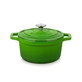 vancasso Enameled Cast Iron Dutch Oven, 2.5 QT Green Naturally Non-Stick Casserole Dish Cookware, with Stainless Steel Knob Lid Cast Iron Casserole for Steam Braise Bake Broil Saute Simmer Roast