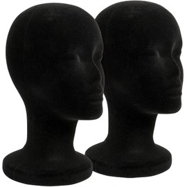 Foraineam 2 Pack Black Styrofoam Mannequin Head, 12 Inch Female Manikin Foam Heads, Wig Holder Hats Glasses Hairpieces Display Stand