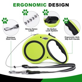 30FT Retractable Dog Leash 30 FT，360° Tangle-Free Dog Walking Leash forMedium and Large Dogs up to 77 lbs one-Hand Brake, one-Button Pause, Lock（Green）