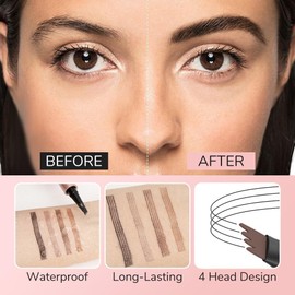 Lápiz de Cejas, Cejas Maquillaje Cejas Microblading Impermeable con 4 Puntas, Lápiz Mágico de Cejas para Maquillaje Natural Aplicable a las Mujeres (Marron oscuro)
