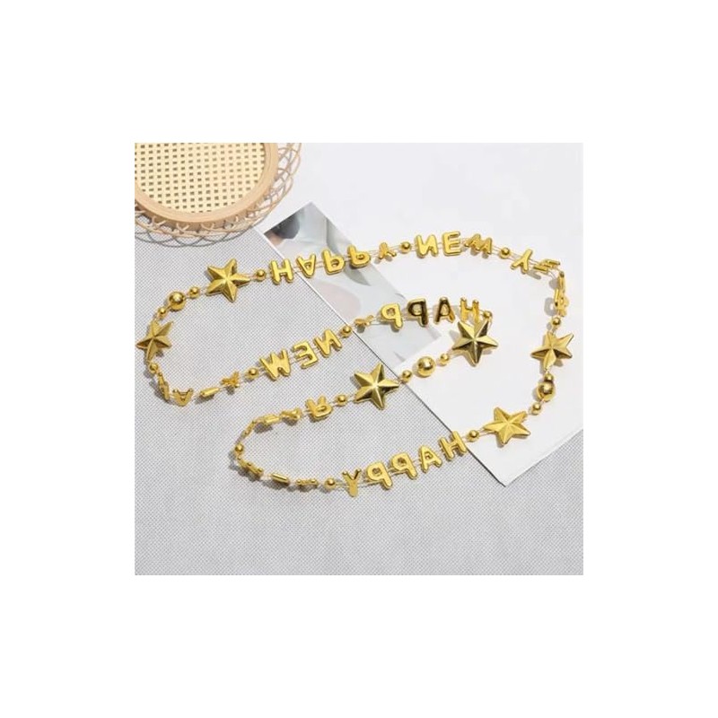New Year Metallic Beads Star Necklaces Gold Silver Black for
