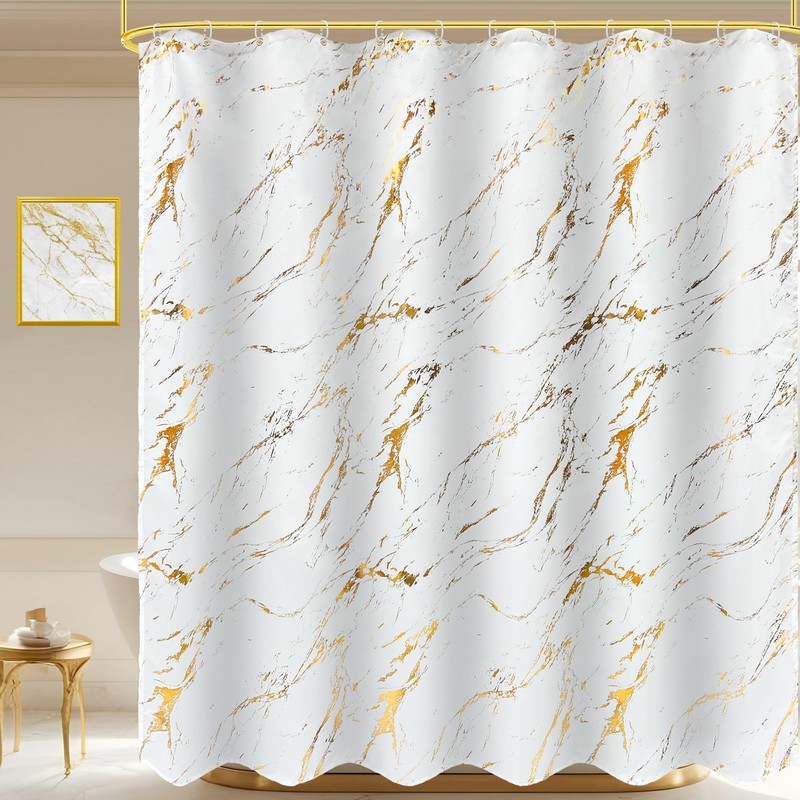 Glawry White Gold Marble Shower Curtain Abstract Crack Texture Geometric