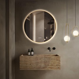 Niccy Round Led Mirror for Bathroom, 30" Backlit Mirror for Wall Circle Lighted Mirror with Gold Frame Anti-Fog, 3 Colors, HD Glass and IP65 Waterproof
