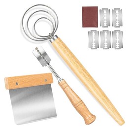 Premuim Sour Dough Starter Kit- Bread Whisk Set of 3 pieces, Bread Making Tools and Supplies, Dutch Whisk for Dough, With Dough Scraper Bread Cutter, Bread Lame Dough Scoring Tool, Blades