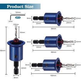 eROOSY 4-Piece Hexagonal Shank Countersunk Drill Bit Set, Countersunk Drill with Depth Stop, HSS Drill, Pre-Drilling with Countersink