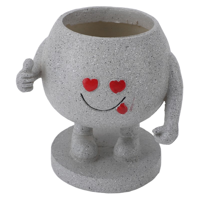 Succulent Pot Adorable Smiling Figure Standing Thumb Up Resin Flower