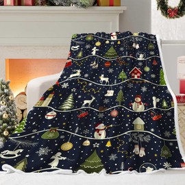 Manta de Navidad azul, manta de franela con estampado de muñeco de nieve de invierno con diseño de muñeco de nieve, suave y cálida, acogedora manta de Navidad para sofá, cama, decoración del hogar, 50