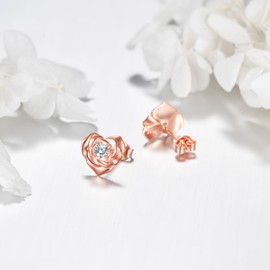 URONE Rose Heart Earrings 925 Sterling Silver Rose Flower Stud Earrings Jewellery Valentines Gifts for Women Mum Wife