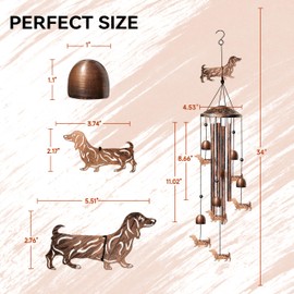 Dachshund Wind Chimes for Outside, Decorative Wind Chimes Dachshund Metal Gifts for Women, Memorial Windchimes Outdoors with S Hook for Patio Garden Decor, Birthday Gifts for Mom Grandma (Copper