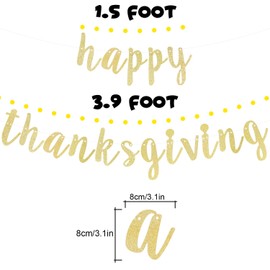 LINGTEER Happy Thanksgiving Gold Glitter Bunting Banner - Perfect for Thanksgiving Day Harvest Autumn Fall Yall Party Decorations Sign.