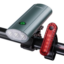 Super Bright Bike Lights for Night Riding, USB Rechargeable Mountain Bicycle Headlight, Waterproof, 6+4 Light Modes Bike Light Set for Cyclists and Commuters - Sage Gray