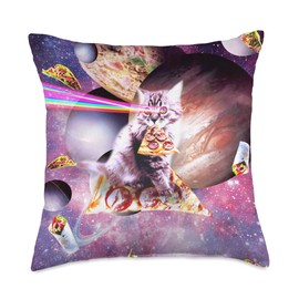 Outer Space Pizza Cat - Rainbow Laser, Taco, Burrito Throw Pillow
